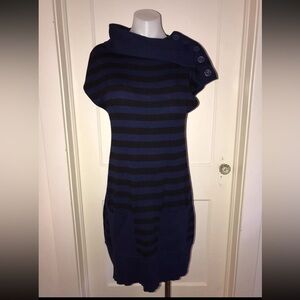 Catherine Malandrino Blue Black Striped Sweater Dress Size Small Cotton Cashmere